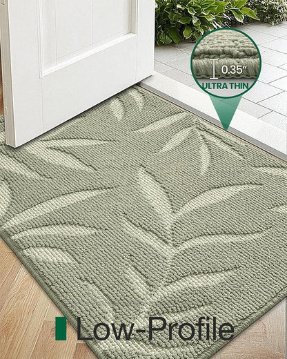 LUMI Front Door Mat Indoor Entrance 48"x72", Low Profile Welcome Mat, Non-Slip Washable Doormat with Rubber Backing for Entrance, Patio, Garage, Green