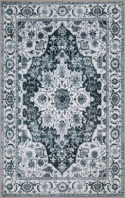 WILLSUN Washable Area Rugs, 5x7 Non-Slip Boho Large Area Rugs for Living Room, Bedroom, Machine Washable Vintage Rug, Indoor Floral Print Carpet for Home Decor, Kid & Pet Friendly Mat