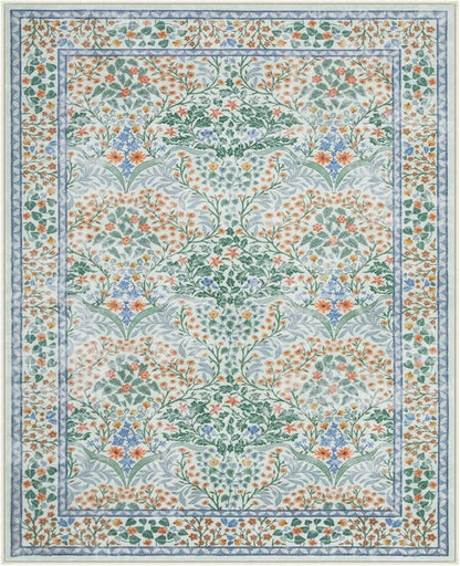 Lahome Floral Washable Rugs 8x10, Soft Green 8x10 Area Rugs for Living Room Bedroom, Boho Non-Slip Forest Stain Resistance Large Throw Carpet for Farmhouse Dining Room Office, Green