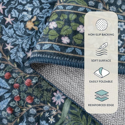 Lahome Floral Washable Area Rugs 5x7, Soft Blue Rugs for Living Room Bedroom, Boho Non Slip Low Pile Forest Stain Resistance Large Throw Carpet for Farmhouse Dining Room Office, Blue