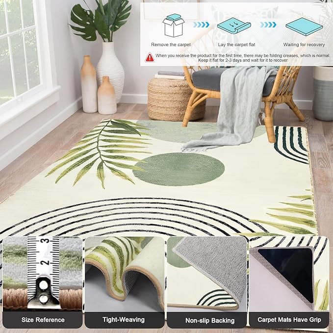 Modern Green Rug 2x3 Bathroom Non-Slip Washable Mat Abstract Aesthetic Rug Modern with Tropical Leaves Carpet Suitable for Bathroom Entrance Bedroom Indoor Entrance Door Mat
