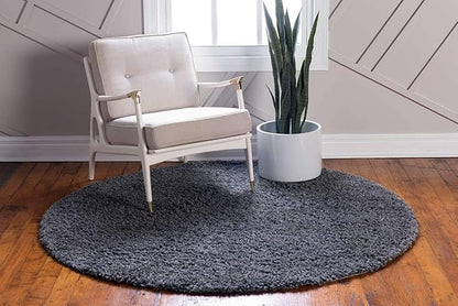 Unique Loom Davos Shag Collection Area Rug - Solid (5' 1" Round, Peppercorn)
