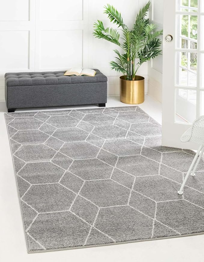 Unique Loom Trellis Frieze Collection Area Rug - Geometric (7' 1" x 10', Light Gray/ Ivory)
