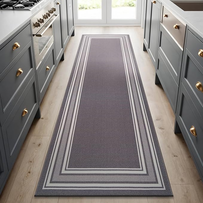 Beverly Rug Non Slip Area Rugs 2x5 Modern Bordered Non Skid Rubber Backing Soft Runner Rug for Living Dining Room Easy to Clean Non Shedding Kitchen Bedroom Indoor Carpet 2 x 5 Gray