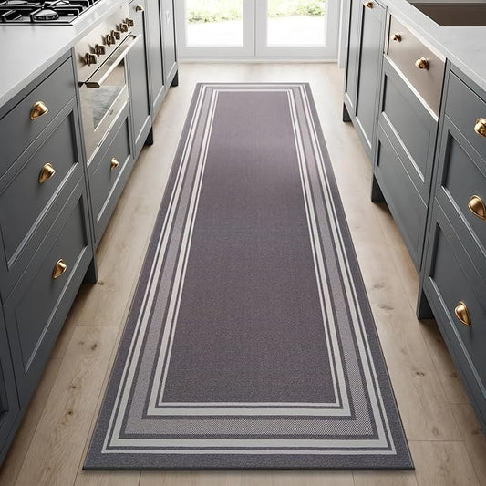 Beverly Rug Non Slip Area Rugs 2x5 Modern Bordered Non Skid Rubber Backing Soft Runner Rug for Living Dining Room Easy to Clean Non Shedding Kitchen Bedroom Indoor Carpet 2 x 5 Gray