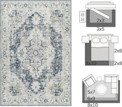 jinchan Kelda Runner Rug 2x5 Washable Rug Soft Hallway Runner Indoor Vintage Print Floor Cover Retro Distressed Lightweight Non-Slip Thin Carpet for Bathroom Kitchen Living Room Bedroom Grey