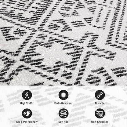 Rugshop Boho Cream Tribal Area Rug Modern Indoor Carpet for Living Room, Bedroom, or Entryway – Non-Shedding, Low Pile Geometric Design 2' 3" x 8'