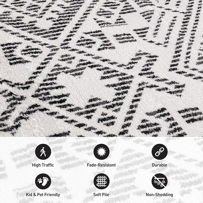 Rugshop Boho Cream Tribal Area Rug Modern Indoor Carpet for Living Room, Bedroom, or Entryway – Non-Shedding, Low Pile Geometric Design 7' 10" x 10'