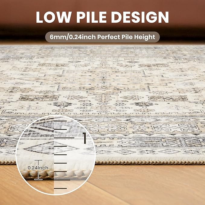 zesthome 5x7 Area Rugs - Ultra-Thin Washble Rug, Stain Resistant Anti Slip Backing Rugs for Living Room,Bedroom, Vintage Home Decor Area Rug (Beige,5'x7')