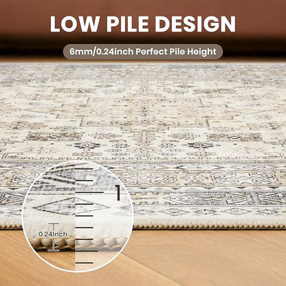 zesthome 5x7 Area Rugs - Ultra-Thin Washble Rug, Stain Resistant Anti Slip Backing Rugs for Living Room,Bedroom, Vintage Home Decor Area Rug (Beige,5'x7')