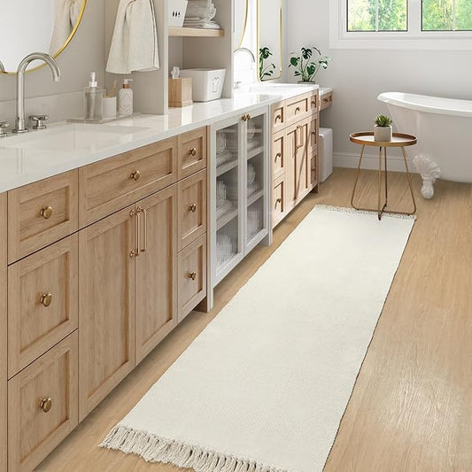 Collive Long Hallway Runner Rug 2.6' x 7', Washable Runners Indoor Entryway Rug, White/Beige Braided Woven Kitchen Carpet Low Profile Front Door Mats for Laundry Room Bedroom Doorway