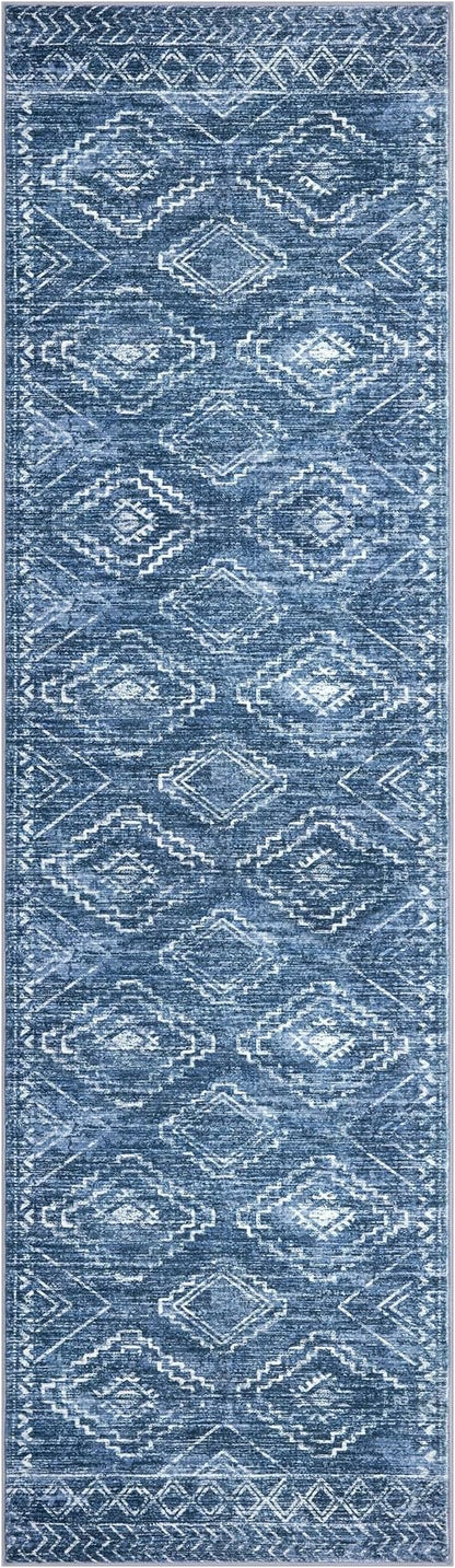 KILOCOCO Hallway Runner Rug 2x7 Runners for Hallways Washable Runner Rug Non Slip Rubber Backed Low-Pile Runners for Bedroom Kitchen Living Room Laundry Room Boho Rugs, Stonewashed Blue
