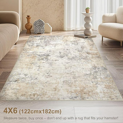 4x6 Area Rug Living Room Rugs - Washable Neutral Modern Abstract Soft Thin Rug Indoor Floor No Slip Rug Carpet for Bedroom Under Dining Table Home Office Decor - Golden Grey