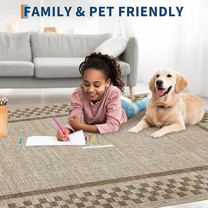 Small Area Rug 2x3 Modern Checkered Entry Rug Solid Color Scalloped Kitchen Rugs Washable Bedroom Doormat Non Slip Stain Resistant Bordered Throw Carpet for Living Room Nursery Laundry, Taupe
