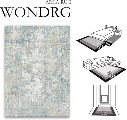 3x4 Washable Area Rug Blue Cream Abstract Entryway Office Throw Rug Neutral Modern Non Slip Soft Low Pile Lightweight Small Carpet for Kitchen Living Room Bedroom Entrance