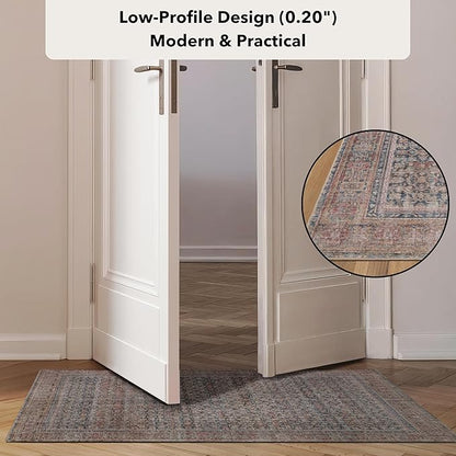 Kuden 2'6"x7' Runner Rug, Machine Washable Area Rug with Non-Slip Backing, Vintage Style, Soft, Easy Clean, Low Pile Rug for Hallway, Entryway, Kitchen, Bedroom