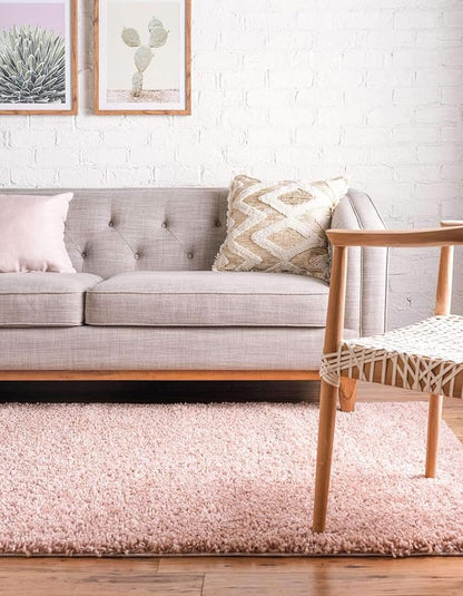 Unique Loom Davos Shag Collection Area Rug - Solid (3' 3" Square, Dusty Rose)