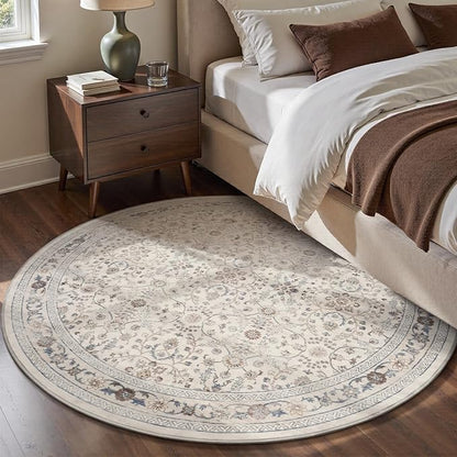 MontVoo-Vintage Area Rug 6X6 Beige Rugs for Living Room-Soft Distressed Printed Rugs for Bedroom-Non Slip Carpet-Machine Washable Rug for Dining Room Living Room Bedside Office