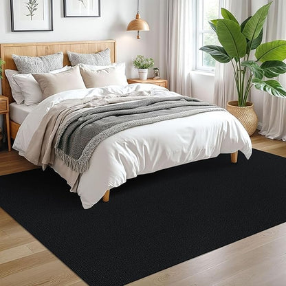 EARTHALL Washable Area Rugs 5x7 Ft Non Slip Living Room Rugs Cotton Rubber Backed Dining Room Rug Braided Bedroom Rugs Indoor Outdoor Floor Carpet for Living Room, Bedroom, Dining Room, Black