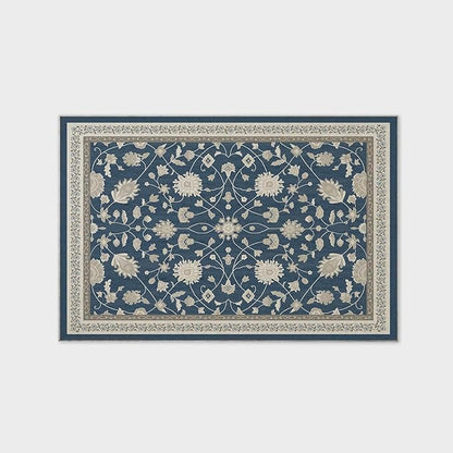 EVERGRACE Area Rugs for Living Room 6x9, Boho Floral Faux Wool Indoor Outdoor Rugs, Washable Rugs for Bedroom Dining Room Entryway Kitchen, Low Pile Floor Mat Carpet for Home Decor, Navy Blue