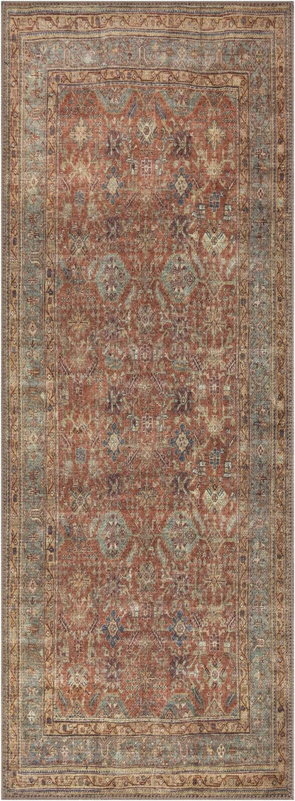 Bloom Rugs Washable Non-Slip 10 ft Runner - Terracotta/Mustard Traditional Runner for Entryway, Hallway, Bathroom, and Kitchen - Exact Size: 2.5' x 10'