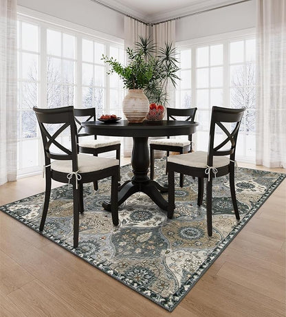 Lahome Moroccan Washable Living Room Rug, 5x8 Rugs for Bedroom Dining Room, Soft Non-Slip Non Shedding Boho Distressed Throw Carpet for Nursery Office, Grey