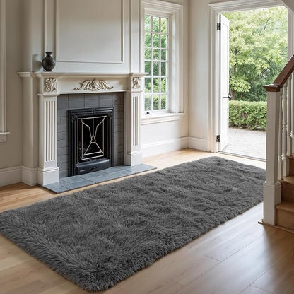 Zentavio Runner Rugs for Hallway 2x6 Shag Soft Bedroom Bedside Rugs Non Slip Fluffy Carpet for Kids Girls Boys Home Decor Aesthetic Dorm Nursery Grey