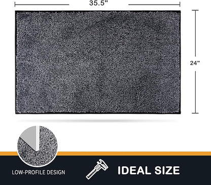 PURRUGS Dirt Trapping Door Mat 24" x 35.5", Non-Slip Machine Washable Entry Rug, Shoe Scraper, Dog Doormat, Super Absorbent Welcome Mat for Front & Back Door, Muddy Shoes & Paws, Bluish Grey-Black