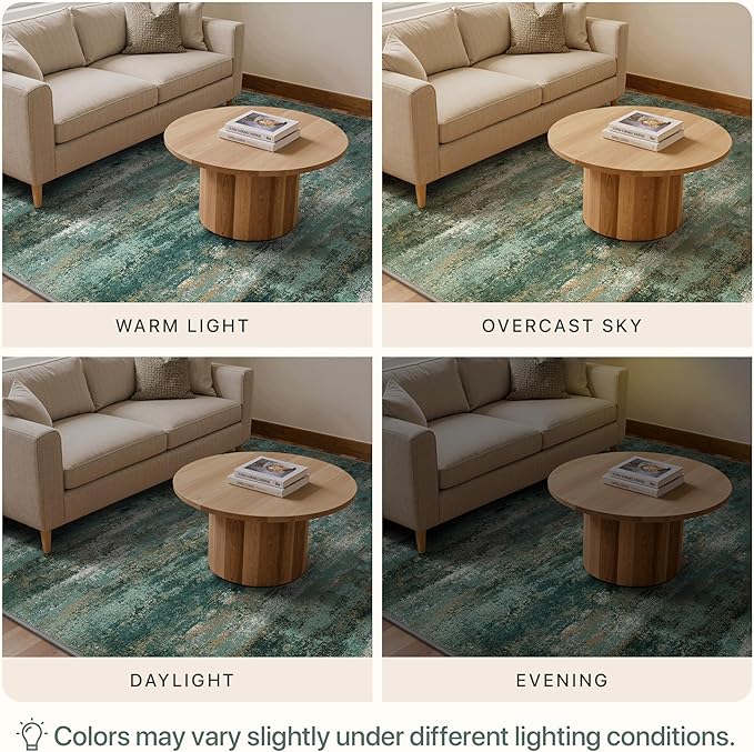 GENIMO Abstract Area Rug 8x10, Washable Large Modern Rug Non Slip, Low Pile Lightweight Soft Carpet for Living Room, Bedroom, Dining Room, Turquoise