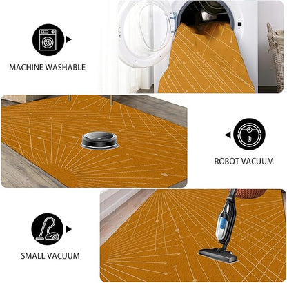 Modern Washable Area Rug 6x9, Boho Minimalist Non-Slip Rugs, Abstract Striped Soft Carpet for Living Room Bedroom Nursery Room Home Decor Office, Pet Friendly, Orange Beige