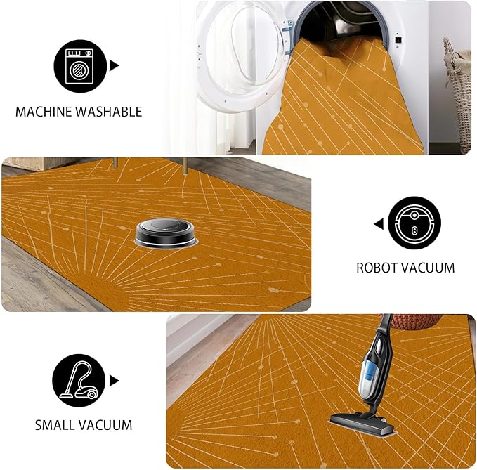 Modern Washable Area Rug 6x8, Boho Minimalist Non-Slip Rugs, Abstract Striped Soft Carpet for Living Room Bedroom Nursery Room Home Decor Office, Pet Friendly, Orange Beige