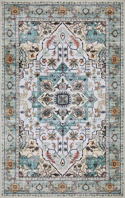 WILLSUN Washable Area Rugs, 3x5 Non-Slip Boho Large Area Rugs for Living Room, Bedroom, Machine Washable Vintage Rug, Indoor Floral Print Carpet for Home Decor, Kid & Pet Friendly Mat
