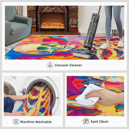 8x10 Abstract Graffiti Rugs for Living Room - Colorful Skeletons Large Area Rug, Pop Art Modern Boy Nursery Rug Soft Washable for Classroom Office Bedroom Kids Room