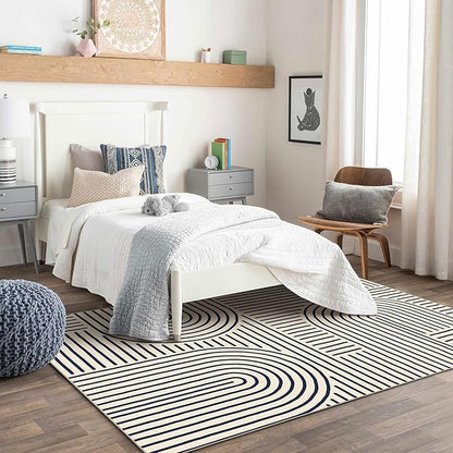 Washable Area Rug 5x7 - Boho Living Room Rug Soft Bedroom Rug Ultra-Thin Indigo Modern Abstract Rainbow Dining Room Rugs Indoor Carpet for Living Room Nursery Room