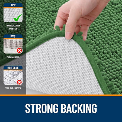 OLANLY Bathroom Rugs 47x20, Extra Soft Absorbent Chenille Bath Rugs, Rubber Backing Quick Dry, Machine Washable Bath Mats for Bathroom Floor, Tub and Shower, Home Decor Accessories, Olive Green