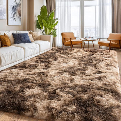 Soft Shaggy Rugs Fluffy Rug, Plush Area Rugs for Living Room Nursery Home Decor, Tie-Dyed Brown Anti-Skid Rectangular Fuzzy Rug 5x7 Feet