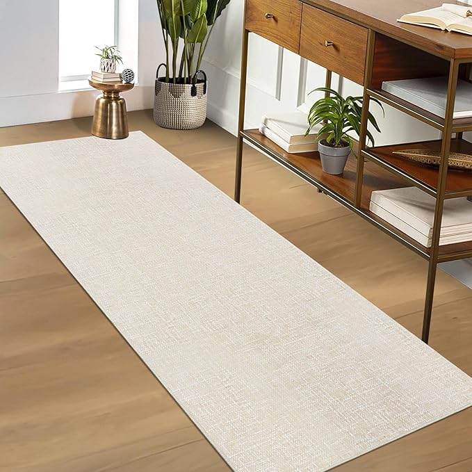 RUGSREAL 2x6 Runner Rug Washable Kitchen Runner Rug Modern Abstract Runner Mat for Hallway Contemporary Solid Rug Non-Slip Foldable Aesthetic Accent Floor Carpet for Living Room Bedroom, Cream