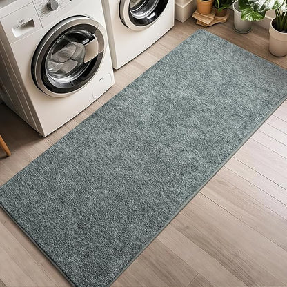 HQAYW 2x6 Soft Runner Rug for Hallways, Thickened Memory Foam Small Throw Bedside Rugs for Bedroom Living Room, Low Pile Washable Non Slip Carpet for Teens Kids Nursery Dorm Decor, Grey Green
