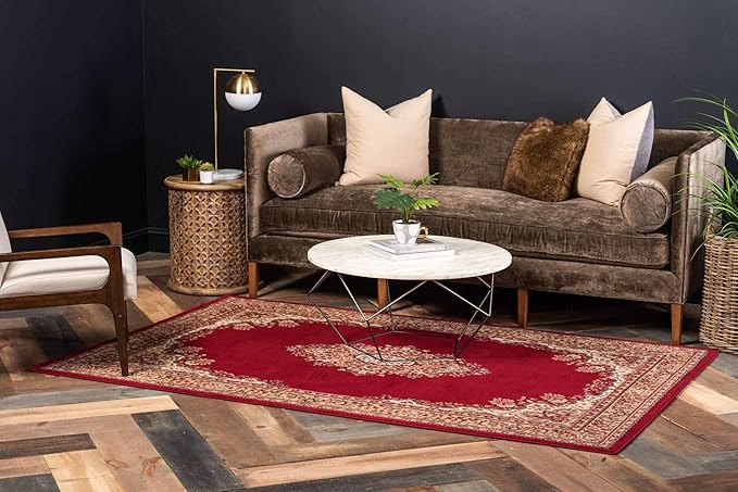 Unique Loom Reza Collection Traditional Persian Style Area Rug, 2 ft 2 in x 3 ft, Burgundy/Ivory