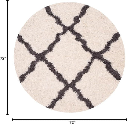 SAFAVIEH Dallas Shag Collection Area Rug - 6' Round, Ivory & Dark Grey, Trellis Design, Non-Shedding & Easy Care, 1.5-inch Thick Ideal for High Traffic Areas in Living Room, Bedroom (SGD257H)