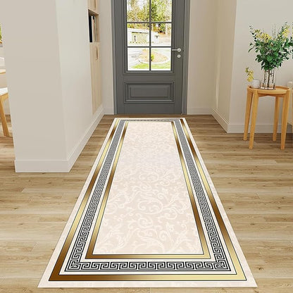 Classic Bohemian Hallway Rugs, 2x7ft, Western Retro Greek Key Beige Fade Resistant Hall Rug, Washable Kitchen Low-Pile Floor Carpet Runners for Bathroom Laundry