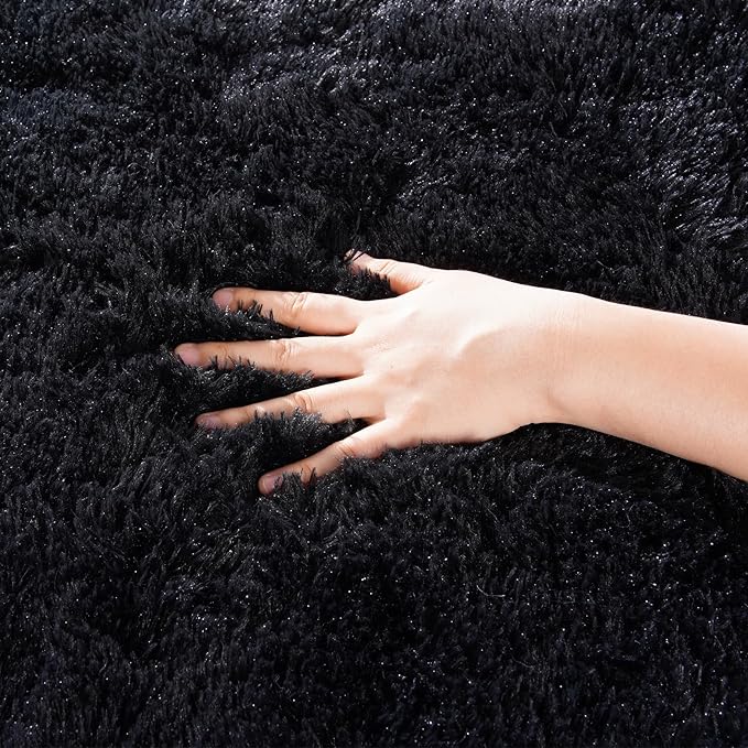 Zentavio Black Area Rugs for Living Room Bedroom 6x9 Large Men Room Carpet Fluffy Furry Shag Aesthetic Plush High Pile Floor Rug for Nursery Kids Room Dorm Home Decor