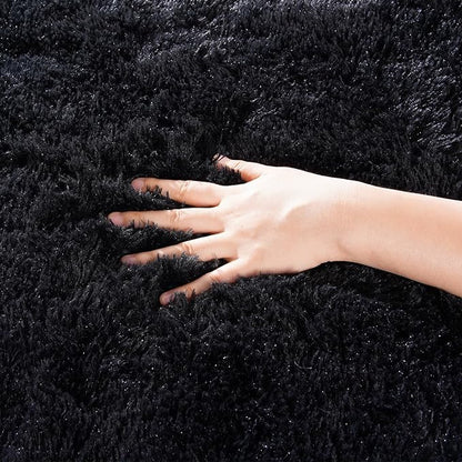 Zentavio Black Area Rugs for Living Room Bedroom 9x12 Large Men Room Carpet Fluffy Furry Shag Aesthetic Plush High Pile Floor Rug for Nursery Kids Room Dorm Home Decor