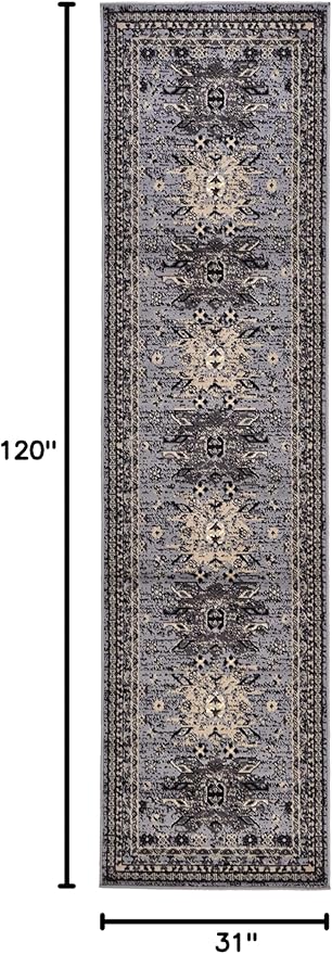 Unique Loom Taftan Collection Border Geometric Tribal Inspired Design Area Rug (2' 7 x 10' 0 Runner, Gray/ Black)