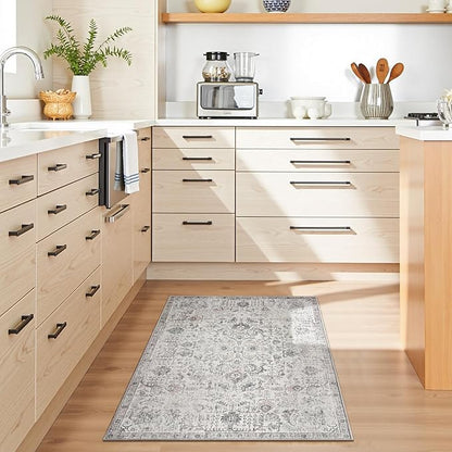 jinchan Kalen Area Rug 2x3 Washable Entryway Rug Vintage Doormat Indoor Entrance Lightweight Thin Retro Distressed Door Mat Floral Print Gray Country Boho Non Slip Carpet for Bathroom Bedroom Grey