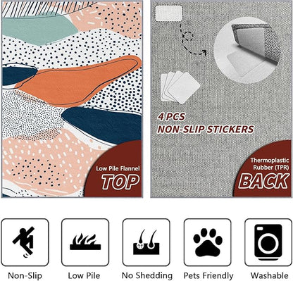 Bohemian Area Rugs - Polka Dot Color Block Rug 3x5, Abstract Multicolor Washable Lightweight Carpet Room Decor #C042