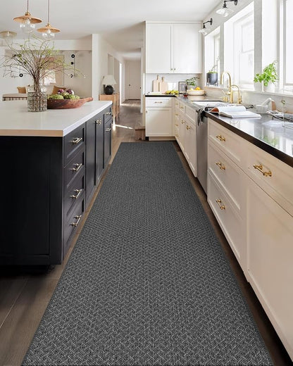 Color&Geometry Door Mat 3'x12' Runner Rug with Rubber Backing, Non Slip Washable Hallway Runner Kitchen Runner Rug, Carpet Runners for Hallway Living Room Bedroom, Grey (Rolled-up NO Creases)