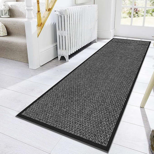Hallway 10ft Runner Rug Non Slip, Water Absorbent Laundry Mat Black Kitchen Mat Sink Rug, Rubber Backed Indoor Entryway Rug Runner