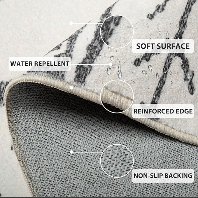 Area Rug 4x4 Rug Machine Washable Non-Slip Low Pile Print Pattern Western Rug for Living Room Bedroom Entryway Tribal Series -Navywhite/Black