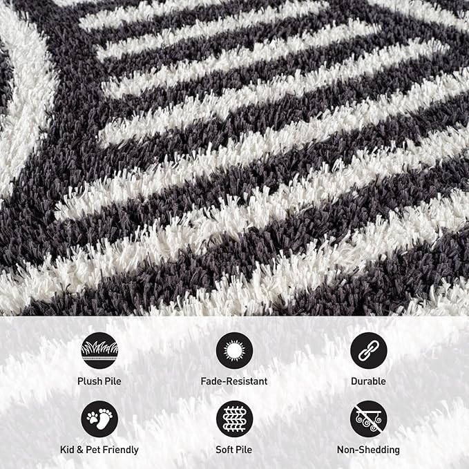 Rugshop Abstract Arch Shag Area Rug Anthracite Dark Gray 5' x 7' Great for Bedrooms, Living Rooms, or Under Coffee Tables